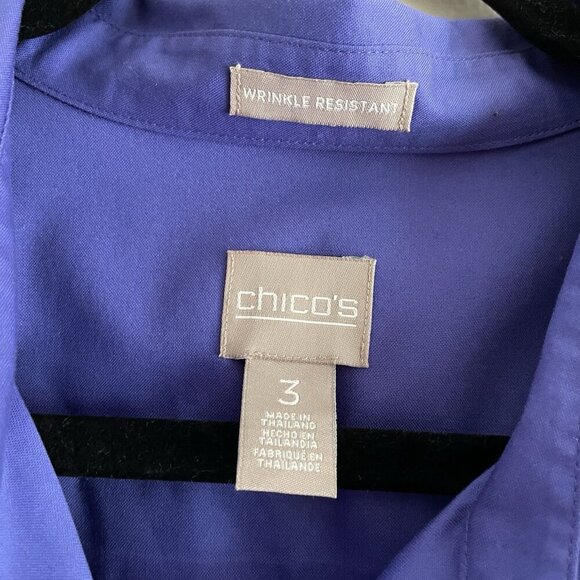 Chicos Women 3 US XL Purple Cotton Wrinkle Resistant Button Up Tie Front Shirt - Picture 7 of 11